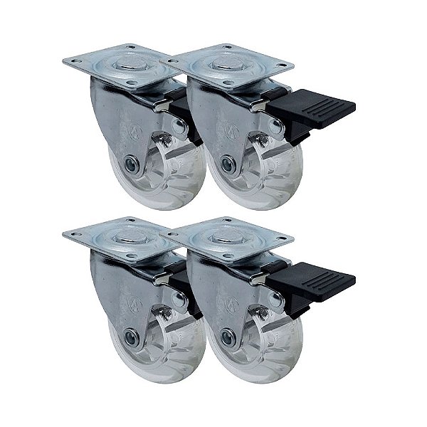 KIT 4 UN RODA RODÍZIO GIRATÓRIO FREIO GEL 3 POL 75MM MÓVEIS