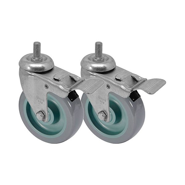 KIT 2 UN RODA RODÍZIO GIRATÓRIO ROSCA FREIO PVC BP 4" 100MM