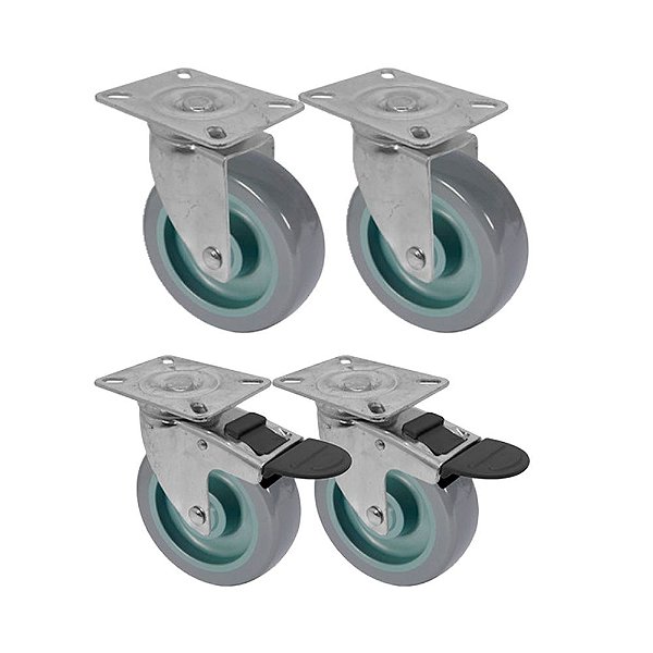 KIT 4 UN RODA RODÍZIO GIRATÓRIO FREIO TRAVA PVC BP 4" 100MM