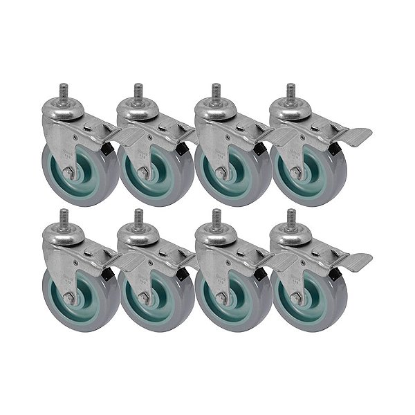 KIT 8 UN RODA RODÍZIO GIRATÓRIO ROSCA FREIO TRAVA PVC BP 3"