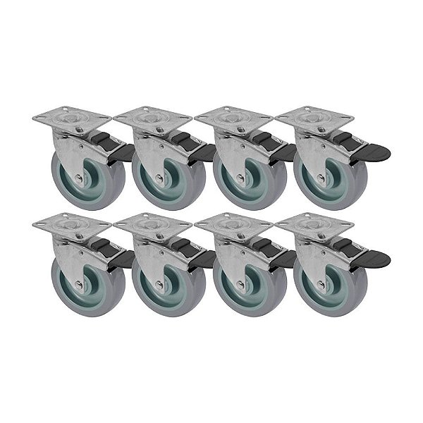 KIT 8 UN RODA RODÍZIO GIRATÓRIO FREIO TRAVA PVC BP 3 PO 75MM