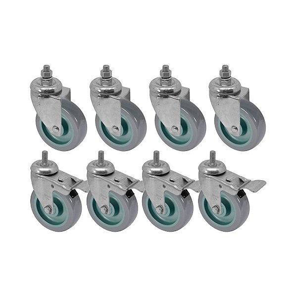 KIT 8 UN RODA RODÍZIO ROSCA GIRATÓRIO FREIO TRAVA PVC BP 3"