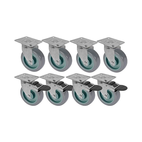 KIT 8 UN RODA RODÍZIO GIRATÓRIO FREIO TRAVA PVC BP 3 PO 75MM