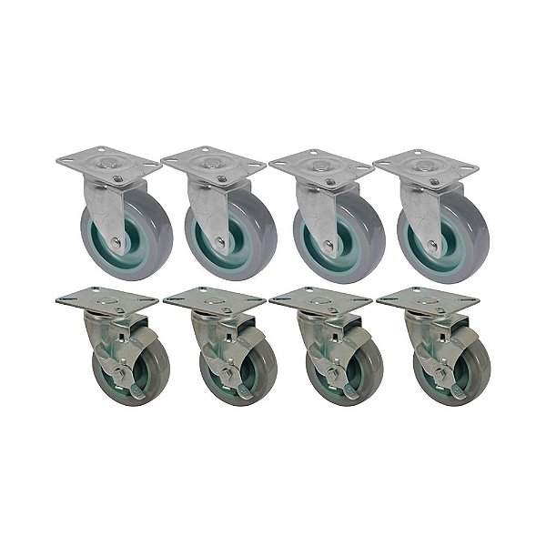KIT 8 UN RODA RODÍZIO GIRATÓRIO FREIO PVC BP 3 POL 75MM