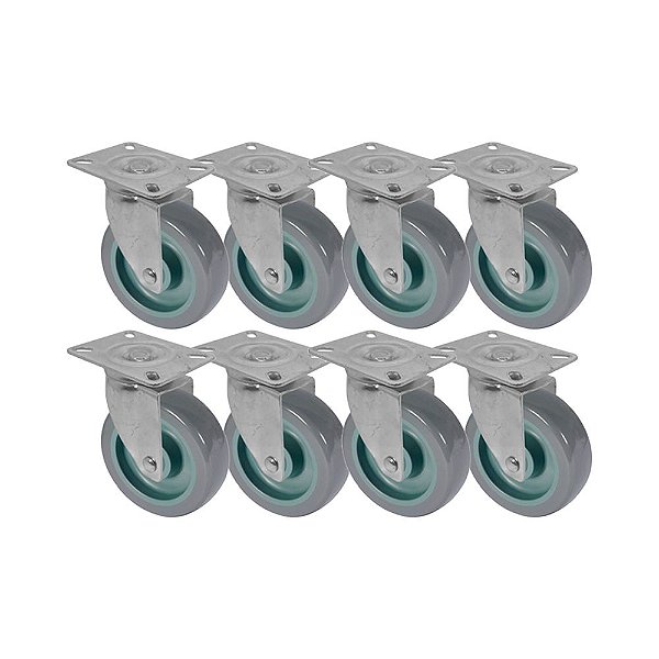 KIT 8 UN RODA RODÍZIO GIRATÓRIO PVC BP 5 POL 130MM MÓVEIS