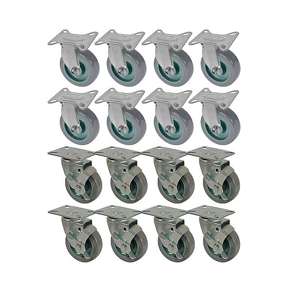 KIT 16 UN RODA RODÍZIO FIXO E GIRATÓRIO FREIO PVC BP 5 POLEG