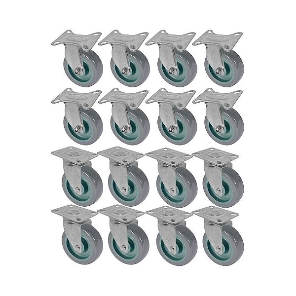 KIT 16 UN RODA RODÍZIO FIXO E GIRATÓRIO PVC BP 5 POL 130MM
