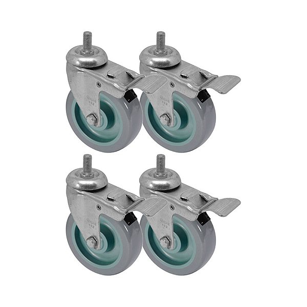 KIT 4 UN RODA RODÍZIO GIRATÓRIO ROSCA FREIO PVC BP 5" 130MM
