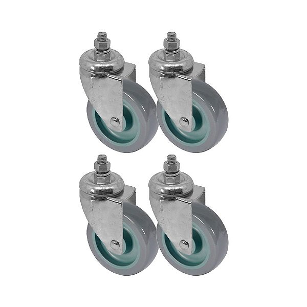 KIT 4 UN RODA RODÍZIO GIRATÓRIO ROSCA PVC BP 5 POL 130MM