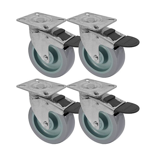 KIT 4 UN RODA RODÍZIO GIRATÓRIO FREIO TRAVA PVC BP 5" 130MM