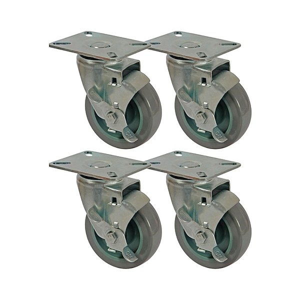 KIT 4 UN RODA RODÍZIO GIRATÓRIO FREIO PVC BP 5 POL 130MM