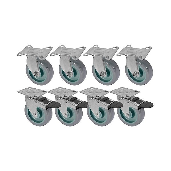 KIT 8 UN RODA RODÍZIO FIXO GIRATÓRIO FREIO TRAVA PVC BP 5"