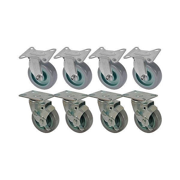 KIT 8 UN RODA RODÍZIO FIXO E GIRATÓRIO FREIO PVC BP 5" 130MM