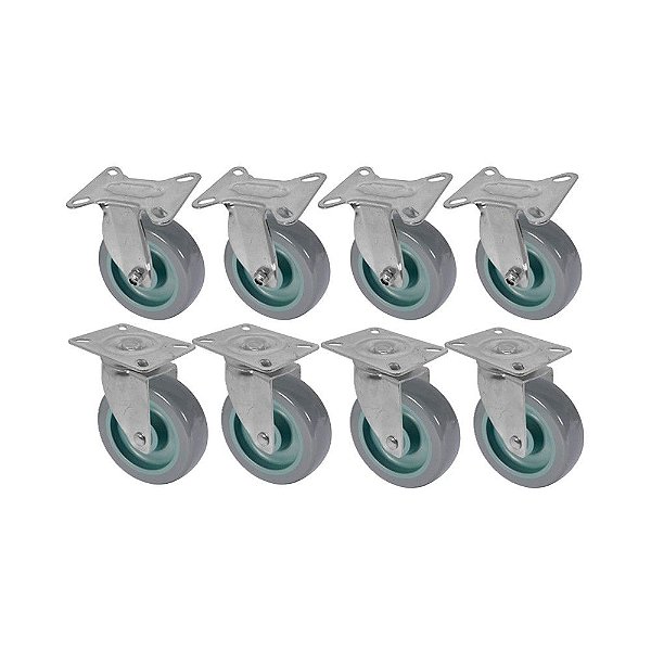 KIT 8 UN RODA RODÍZIO FIXO E GIRATÓRIO PVC BP 5 POL 130MM