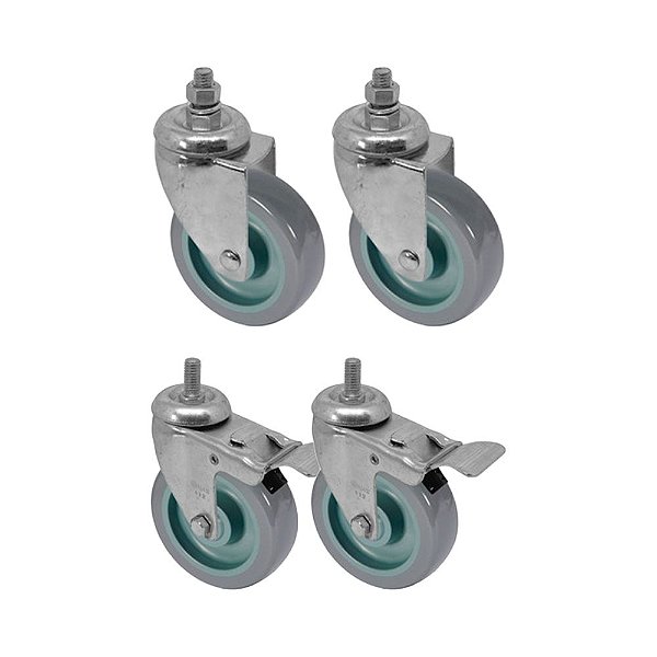 KIT 4 UN RODA RODÍZIO ROSCA GIRATÓRIO FREIO TRAVA PVC BP 5"