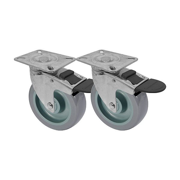 KIT 2 UN RODA RODÍZIO GIRATÓRIO FREIO TRAVA PVC BP 5" 130MM
