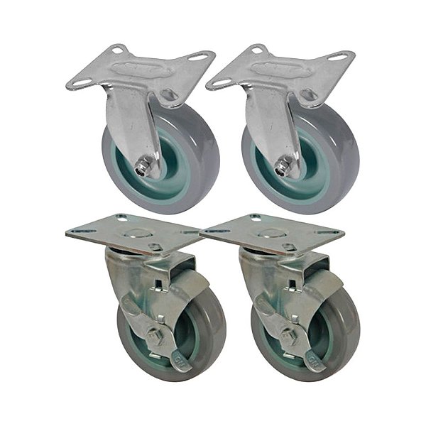 KIT 4 UN RODA RODÍZIO FIXO E GIRATÓRIO FREIO PVC BP 5" 130MM