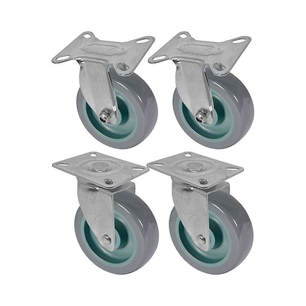 KIT 4 UN RODA RODÍZIO FIXO E GIRATÓRIO PVC BP 5 POL 130MM