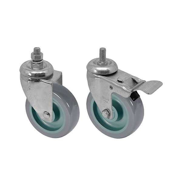 KIT 2 UN RODA RODÍZIO ROSCA GIRATÓRIO FREIO TRAVA PVC BP 5"