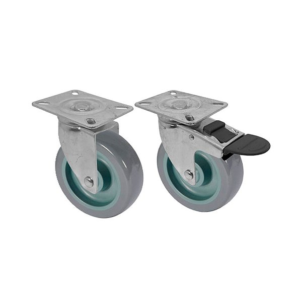 KIT 2 UN RODA RODÍZIO GIRATÓRIO FREIO TRAVA PVC BP 5" 130MM