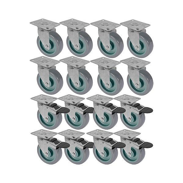 KIT 16 UN RODA RODÍZIO GIRATÓRIO FREIO TRAVA PVC BP 4" 100MM