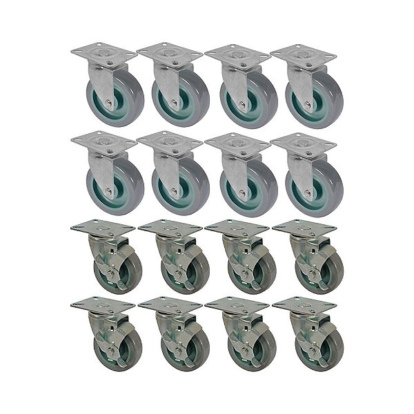 KIT 16 UN RODA RODÍZIO GIRATÓRIO FREIO PVC BP 4 POL 100MM