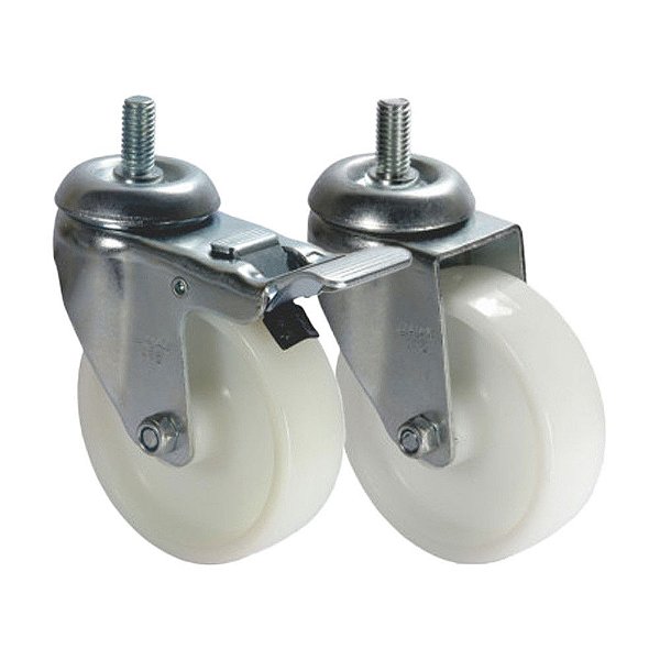 KIT 2 UN RODA RODÍZIO ROSCA GIRATÓRIO FREIO TRAVA NYLON 4"
