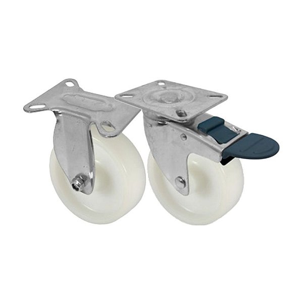 KIT 2 UN RODA RODÍZIO FIXO GIRATÓRIO FREIO NYLON 4 POL 100MM