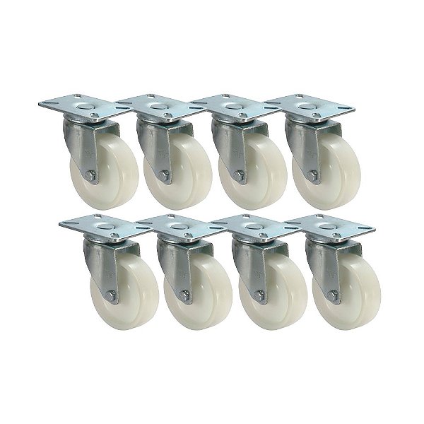 KIT 8 UN RODA RODÍZIO GIRATÓRIO NYLON 3 POLEGADAS 75MM