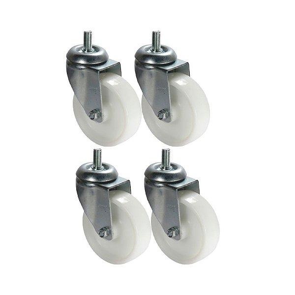 KIT 4 UN RODA RODÍZIO GIRATÓRIO ROSCA NYLON 3 POL 75MM