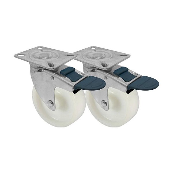 KIT 2 UN RODA RODÍZIO GIRATÓRIO FREIO TRAVA NYLON 3 POL 75MM