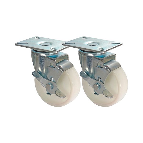 KIT 2 UN RODA RODÍZIO GIRATÓRIO FREIO NYLON 3 POL 75MM