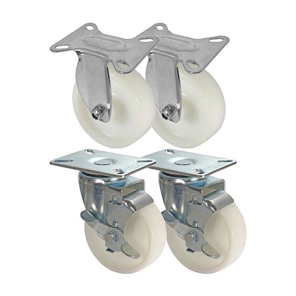 KIT 4 UN RODA RODÍZIO FIXO GIRATÓRIO FREIO NYLON 3 POL 75MM