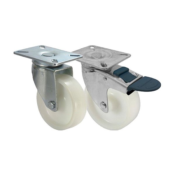 KIT 2 UN RODA RODÍZIO GIRATÓRIO FREIO TRAVA NYLON 3 POL 75MM