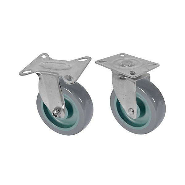 KIT 2 UN RODA RODÍZIO FIXO E GIRATÓRIO PVC BP 5 POL 130MM