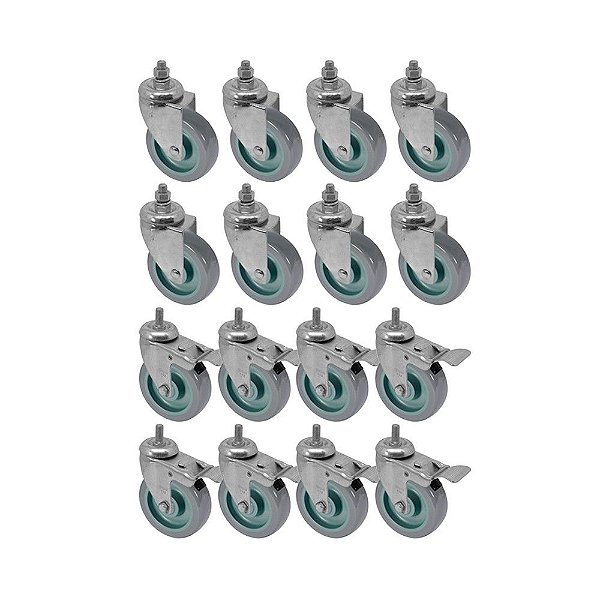 KIT 16 UN RODA RODÍZIO ROSCA GIRATÓRIO FREIO TRAVA PVC BP 5"