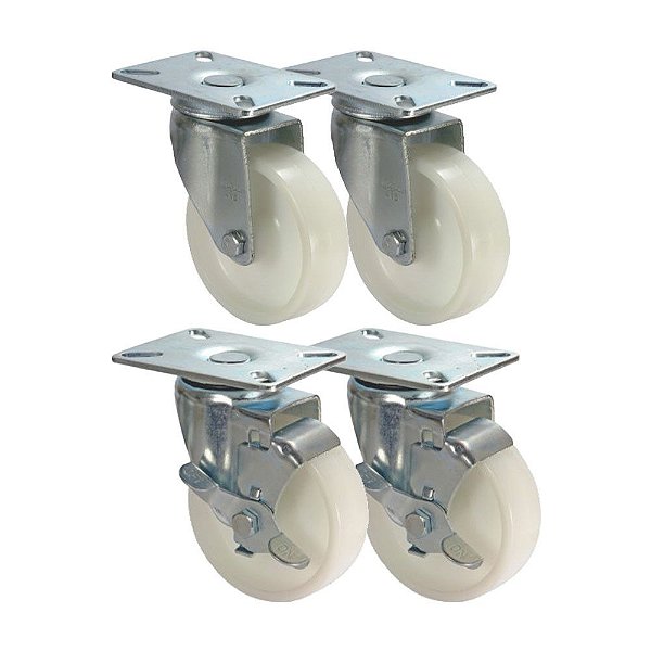KIT 4 UN RODA RODÍZIO GIRATÓRIO FREIO NYLON 5 POL 130MM