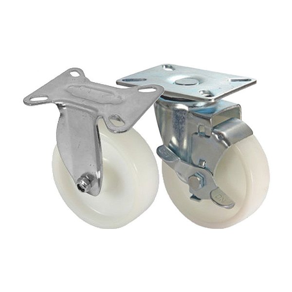 KIT 2 UN RODA RODÍZIO FIXO E GIRATÓRIO FREIO NYLON 5" 130MM