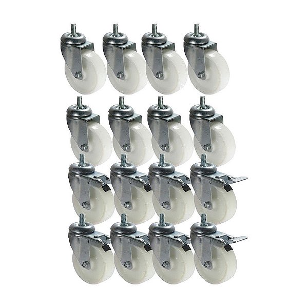 KIT 16 UN RODA RODÍZIO ROSCA GIRATÓRIO FREIO TRAVA NYLON 4"