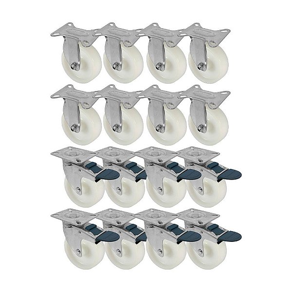 KIT 16 UN RODA RODÍZIO FIXO GIRATÓRIO FREIO TRAVA NYLON 4"