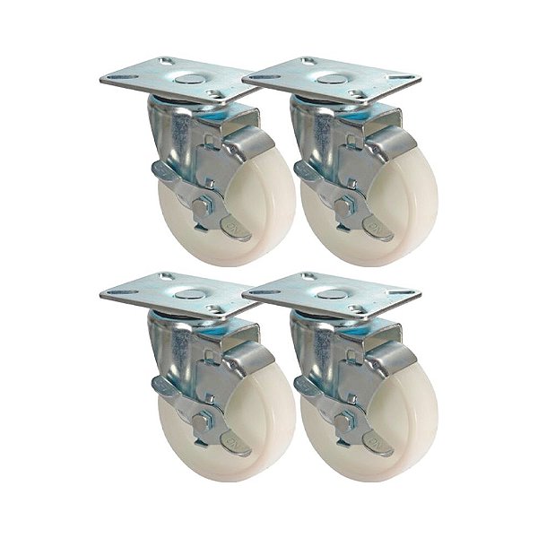 KIT 4 UN RODA RODÍZIO GIRATÓRIO FREIO NYLON 4 POL 100MM