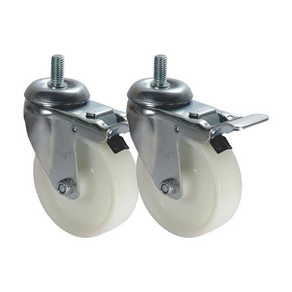 KIT 2 UN RODA RODÍZIO GIRATÓRIO ROSCA FREIO TRAVA NYLON 4"