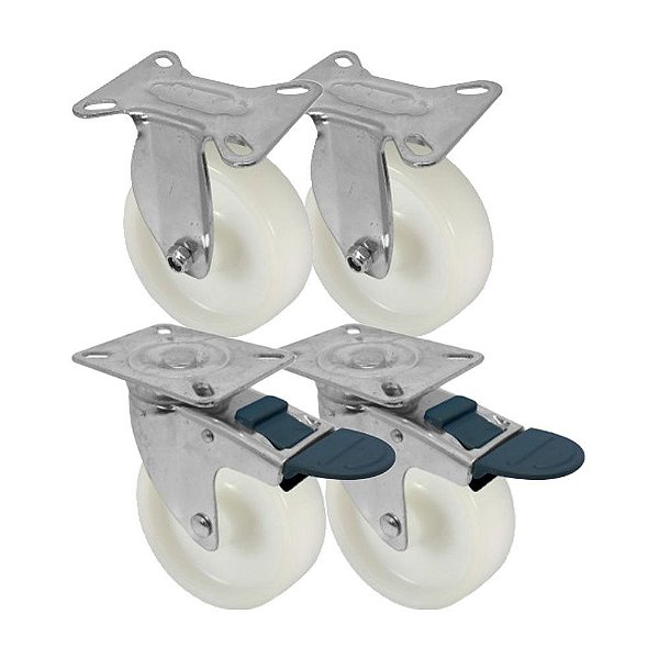KIT 4 UN RODA RODÍZIO FIXO GIRATÓRIO TRAVA NYLON 4 POL 100MM