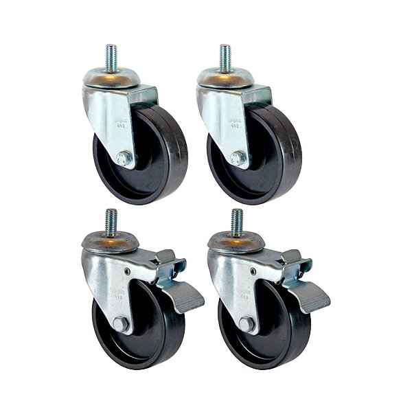 KIT 4 UN RODA RODÍZIO ROSCA GIRATÓRIO FREIO POLIPROPILENO 3"