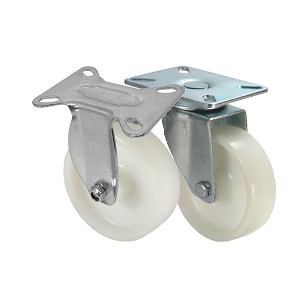 KIT 2 UN RODA RODÍZIO FIXO E GIRATÓRIO NYLON 5 POL 130MM