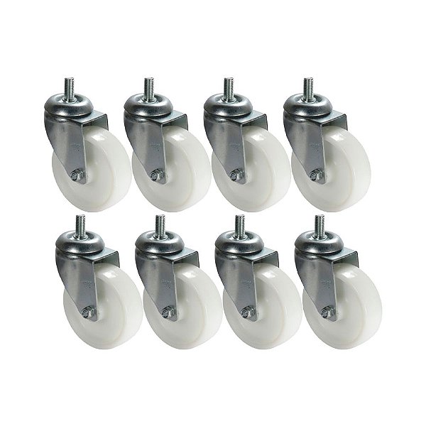 KIT 8 UN RODA RODÍZIO GIRATÓRIO ROSCA NYLON 5 POL 130MM