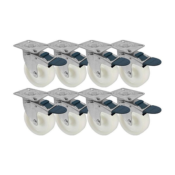 KIT 8 UN RODA RODÍZIO GIRATÓRIO FREIO TRAVA NYLON 5 PO 130MM