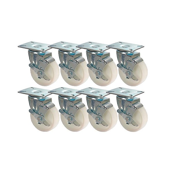 KIT 8 UN RODA RODÍZIO GIRATÓRIO FREIO NYLON 5 POL 130MM