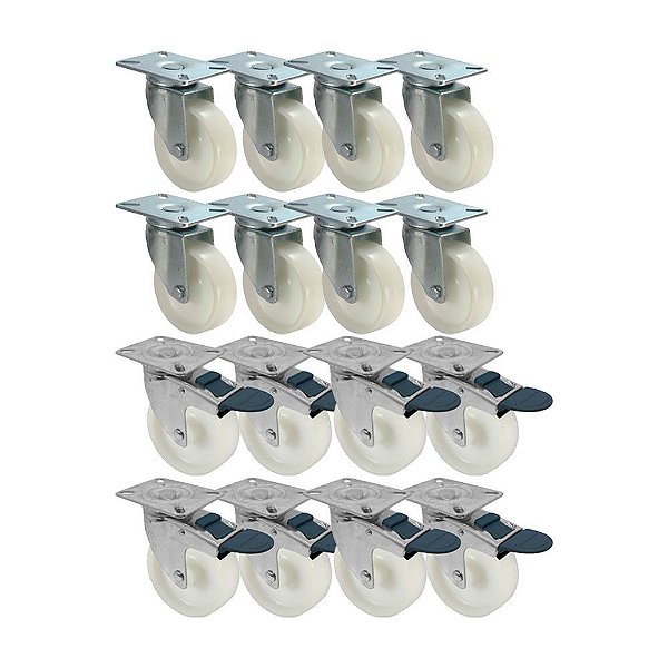 KIT 16 UN RODA RODÍZIO GIRATÓRIO FREIO TRAVA NYLON 5" 130MM