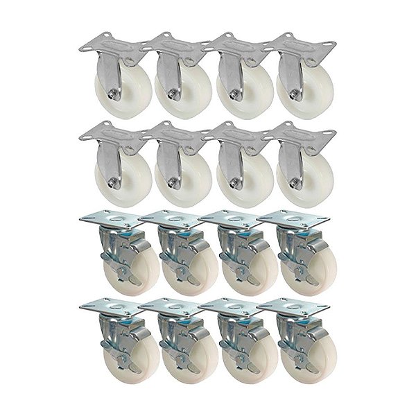 KIT 16 UN RODA RODÍZIO FIXO E GIRATÓRIO FREIO NYLON 5" 130MM